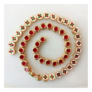 KUNDAN0114 - ARNAS 5 PCS PACK OF RED ROUND MEENAKARI KUNDAN FOR JEWELLERY | BRACELETE | RAKHI MAKING