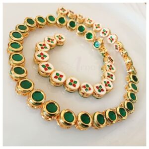 KUNDAN0115 - ARNAS 5 PCS PACK OF GREEN ROUND MEENAKARI KUNDAN FOR JEWELLERY | BRACELETE | RAKHI MAKING