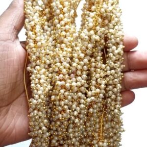 Loreal01- ARNAS 50 GMS GOLD PLATED LOREAL WHITE PEARL BEADS FOR JEWELLERY MAKING
