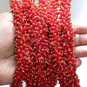 Loreal05- ARNAS 25GM GOLD PLATED LOREAL RED PEARL BEADS FOR JEWELLERY MAKING
