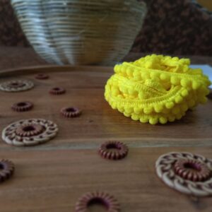 Pompom012- ARNAS 3 METER PACK OF LEMON YELLOW POMPOM LACE