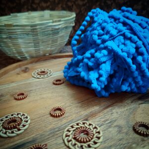 Pompom02- ARNAS 3 METER PACK OF CAPRI BLUE POMPOM LACE