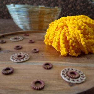 Pompom08- ARNAS 5 METER PACK OF YELLOW POMPOM LACE