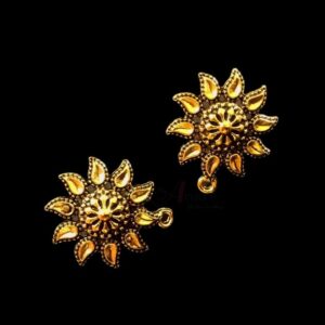 TOPg0022- 3 PAIRS PACK OF GERMAN GOLDEN | OXIDIZED DESIGNER ROUND GOLDEN SINGLE LOOP STUD TOP FOR EARRING MAKING