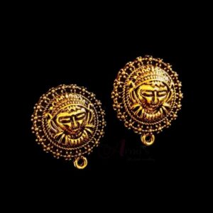 TOPg0029- 3 PAIRS PACK OF GERMAN GOLDEN | OXIDIZED ROUND DEVI MOTIF GOLDEN SINGLE LOOP STUD TOP FOR EARRING MAKING