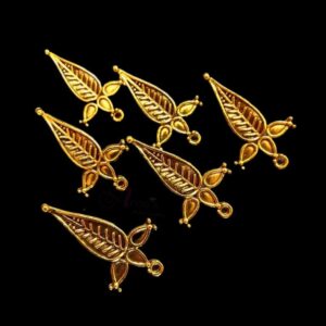 TOPg0033- 3 PAIRS PACK OF GERMAN GOLDEN | OXIDIZED LONG LEAF MOTIF GOLDEN SINGLE LOOP STUD TOP FOR EARRING MAKING