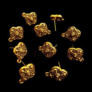 TOPg0034- 5 PAIRS PACK OF GERMAN GOLDEN | OXIDIZED DESIGNER GOLDEN SINGLE LOOP STUD TOP FOR EARRING MAKING