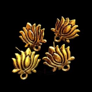 TOPg0035- 5 PAIRS PACK OF GERMAN GOLDEN | OXIDIZED LOTUS MOTIF GOLDEN SINGLE LOOP STUD TOP FOR EARRING MAKING