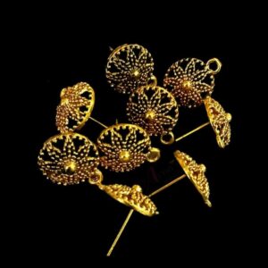 TOPg0036- 5 PAIRS PACK OF GERMAN GOLDEN | OXIDIZED ROUND GOLDEN SINGLE LOOP STUD TOP FOR EARRING MAKING