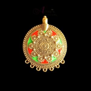 MEENAP0039- ARNAS 1 PC PACK OF RED GREEN MEENAKARI GOLDEN BASED BIG OXIDIZED PENDANT