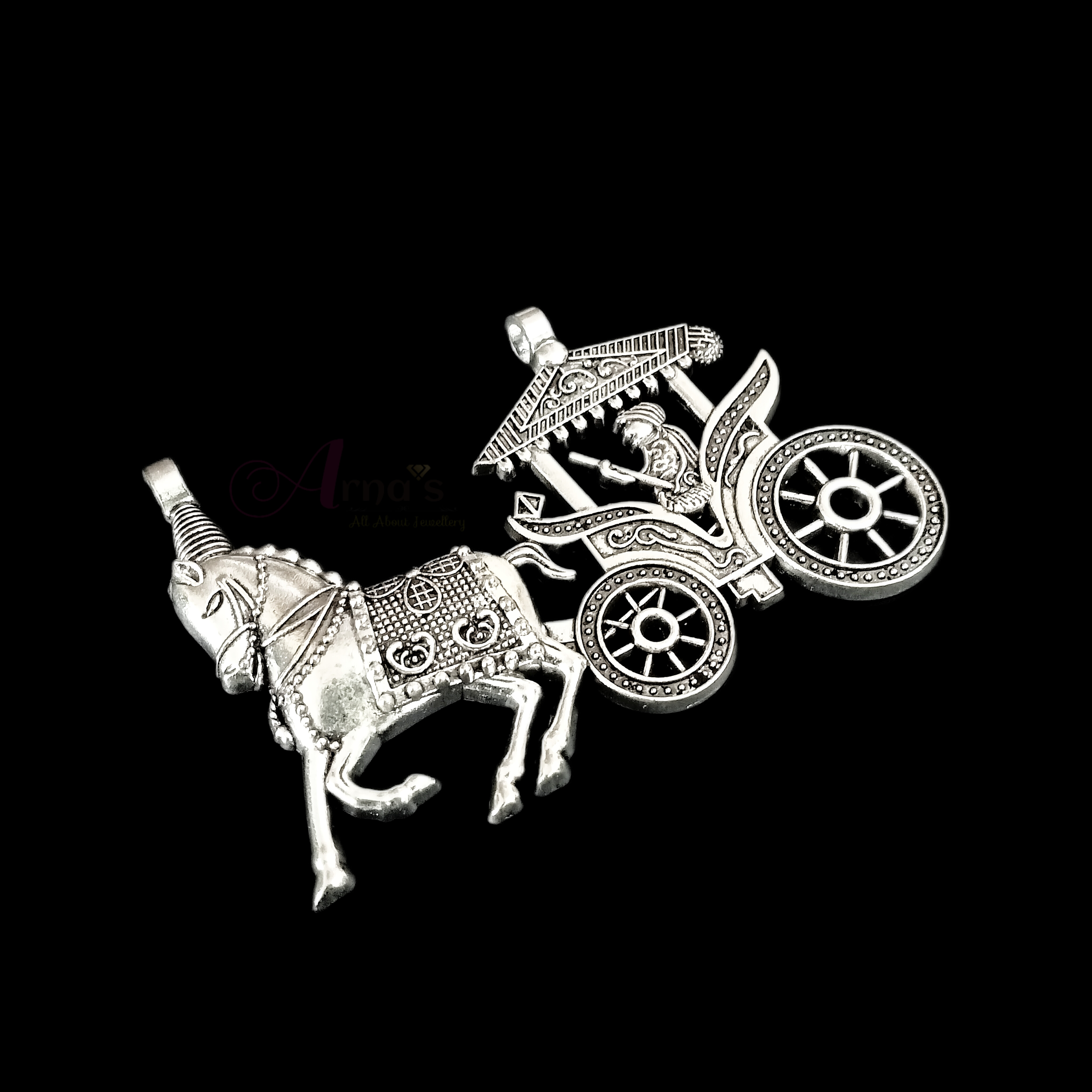 OXIS0057- 2 PC PACK OF SILVER HORSE CHARIOT MOTIF GERMAN SILVER PENDANT