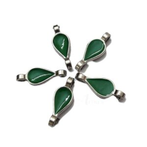 MEENAP0052- ARNAS 10 PCs PACK OF GREEN MEENAKARI SILVER PALTED OXIDIZED PENDANT