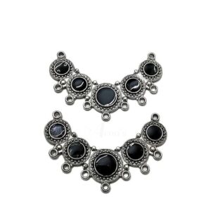 MEENAP0056- ARNAS 2 PCs PACK OF BLACK MEENAKARI DESIGNER SILVER PALTED OXIDIZED PENDANT