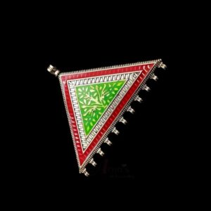 MEENAP0057- ARNAS 1 PC PACK OF RED & GREEN MEENAKARI SILVER PALTED TRANGULAR MOTIF OXIDIZED PENDANT