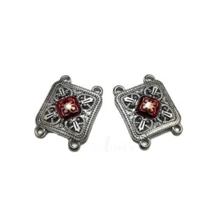 MEENAP0058- ARNAS 2 PCs PACK OF RED MEENAKARI SILVER PALTED OXIDIZED PENDANT