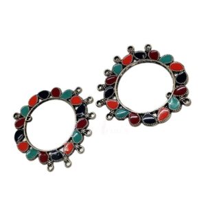 MEENAP0066- ARNAS 2 PCs PACK OF MULTICOLORED MEENAKARI SILVER PALTED OXIDIZED PENDANT