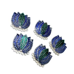 MEENAP0067- ARNAS 4 PCs PACK OF BLUE & GREEN MEENAKARI SILVER PALTED OXIDIZED PENDANT
