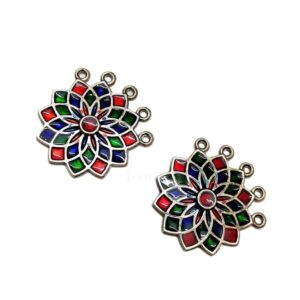 MEENAP0068- ARNAS 2 PCs PACK OF MULTICOLORED MEENAKARI SILVER PALTED OXIDIZED PENDANT