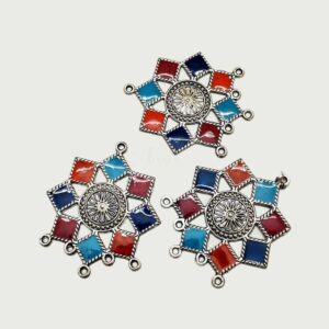 MEENAP0070- ARNAS 4 PCs PACK OF MULTICOLORED MEENAKARI SILVER PALTED OXIDIZED PENDANT