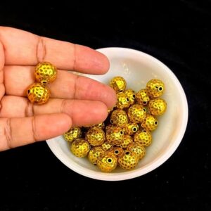 OXIBEADG0002- 50 GM PACK OF GOLDEN SPHERICAL GERMAN SILVER METAL BEADS