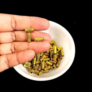 OXIBEADG0005- 50 GM PACK OF GOLDEN CYLINDRICAL MOTIF GERMAN SILVER METAL BEADS