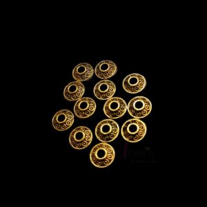 OXIBEADG0015- 50 GM PACK OF GOLDEN DESIGNER ROUND MOTIF GERMAN SILVER METAL BEADS