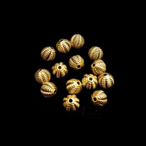 OXIBEADG0017- 50 GM PACK OF GOLDEN SPHERICAL MOTIF GERMAN SILVER METAL BEADS