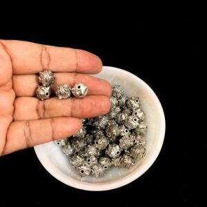 OXIBEADS0011- 50 GM PACK OF ROUND GERMAN SILVER METAL BEADS