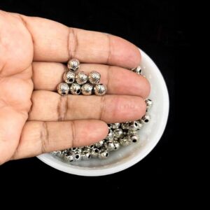 OXIBEADS0012- 50 GM PACK OF ROUND GERMAN SILVER METAL BEADS