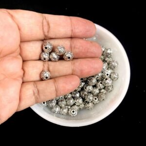 OXIBEADS0014- 50 GM PACK OF ROUND GERMAN SILVER METAL BEADS