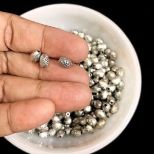 OXIBEADS0016- 50 GM PACK OF ROUND GERMAN SILVER METAL BEADS
