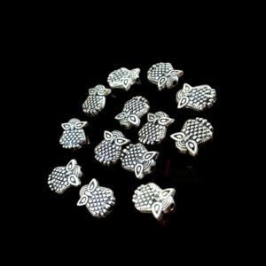 OXIBEADS0025- 50 GM PACK OF OWL MOTIF GERMAN SILVER METAL BEADS