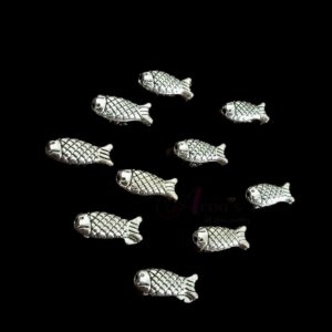 OXIBEADS0026- 50 GM PACK OF FISH MOTIF GERMAN SILVER METAL BEADS