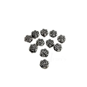 OXIBEADS0039- 50 GM PACK OF SILVER FLORAL MOTIF SMALL GERMAN SILVER METAL BEADS