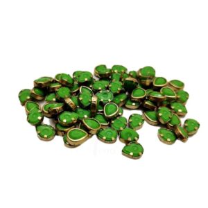 SKUNDAN0024- ARNA’S 25 GM PACK OF SIZE 6 MM X 5 MM OPAQUE GREEN DROP MOTIF STICKING KUNDAN FOR EARRING| JEWELLERY MAKING