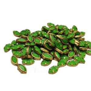 SKUNDAN0028- ARNA’S 25 GM PACK OF SIZE 8 MM X 4 MM OPAQUE GREEN GEOMETRIC MOTIF STICKING KUNDAN FOR EARRING| JEWELLERY MAKING