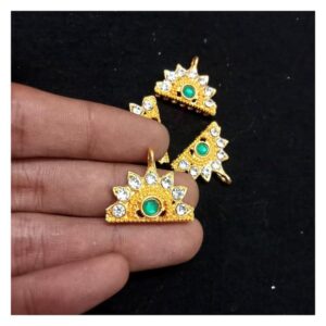 CONNECTOR0018- ARNA’S 4 PCs PACK OF GOLDEN SEVEN HOLE GREEN WHITE STONE KUNDAN CONNECTOR FOR JEWELLERY MAKING