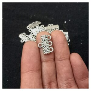 CONNECTOR0021- ARNA’S 20 PCs PACK OF SILVER OXIDISED GERMAN SILVER TRIPLE LOOP CONNECTOR FOR JEWELLERY MAKING