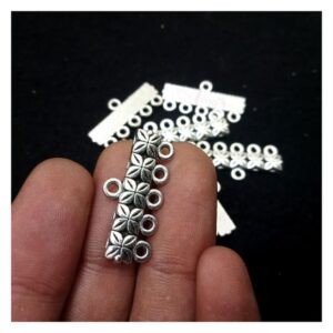 CONNECTOR0023- ARNA’S 20 PCs PACK OF SILVER OXIDISED GERMAN SILVER FIVE LOOP CONNECTOR FOR JEWELLERY MAKING