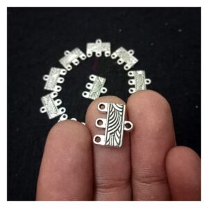 CONNECTOR0028- ARNA’S 20 PCs PACK OF SILVER OXIDISED GERMAN SILVER TRIPLE LOOP CONNECTOR FOR JEWELLERY MAKING