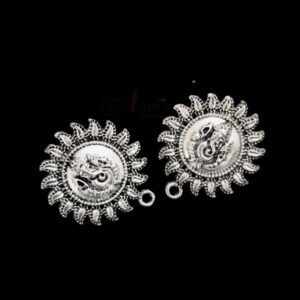 TOPs0103- 4 PAIRS PACK OF GERMAN SILVER | OXIDIZED SHREE GANPATI MOTIF SILVER SINGLE LOOP STUD TOP FOR EARRING MAKING