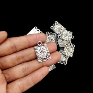 CONNECTOR0036- ARNA’S 20 PCs PACK OF SILVER OXIDISED GERMAN SILVER TRIPLE LOOP CONNECTOR FOR JEWELLERY MAKING