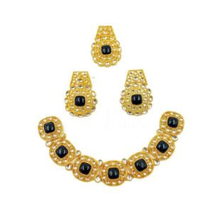 KUNDAN0024- ARNAS BLACK STONE GOLD PLATED KUNDAN CHOKER NECKLACE AND EARRINGS COMBO PACK FOR HEAVY NECKLACE MAKING