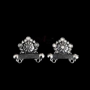 TOPs0111- 3 PAIRS PACK OF GERMAN SILVER | OXIDIZED SILVER DESIGNER MOTIF DUAL LOOP STUD TOP FOR EARRING MAKING