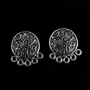 TOPs0112- 3 PAIRS PACK OF GERMAN SILVER | OXIDIZED SILVER ROUND MOTIF FIVE LOOP STUD TOP FOR EARRING MAKING