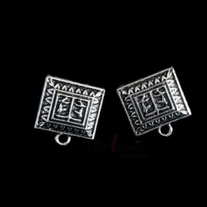 TOPs0113- 3 PAIRS PACK OF GERMAN SILVER | OXIDIZED SILVER RECTANGLE MOTIF SINGLE LOOP STUD TOP FOR EARRING MAKING