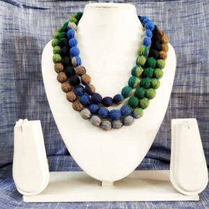 3LDORI32- ARNAS 1 PC PACK OF THREE LAYER FABRIC AND BEADS GREEN-BROWN TASSEL | DORI FOR JEWELLERY MAKING