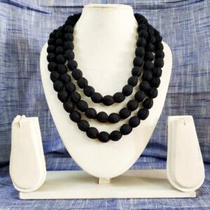 3LDORI01- ARNAS 1 PC PACK OF THREE LAYER FABRIC AND BEADS BLACK TASSEL | DORI FOR JEWELLERY MAKING