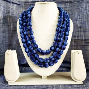 3LDORI33- ARNAS 1 PC PACK OF THREE LAYER FABRIC AND BEADS BLUE CHECKS TASSEL | DORI FOR JEWELLERY MAKING