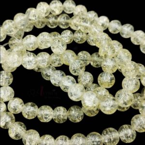 CRACKLEBEADS0009- 1 STRAND PALE YELLOW 8 MM CRACKLE BEADS